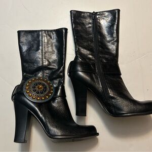 Baci Black Boots with stoned buckle size 8